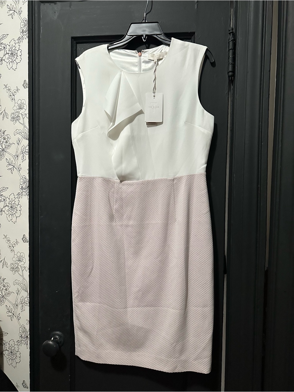 Ted Baker White and Light Pink Midi Sheath Dress- New with tags